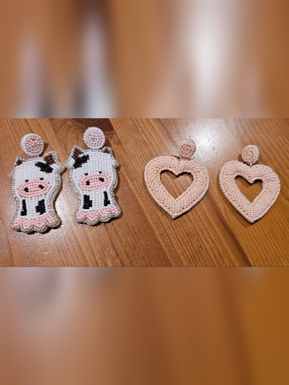 Cow Beaded And Heart Beaded Earrings